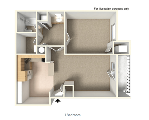 Floor plan for 1 bed, 1 bath, 800 sqft